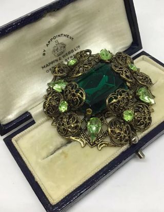 Stunning Vintage Czech Filigree And Glass Extra Large Brooch