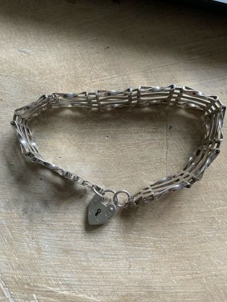 Vintage 925 Sterling Silver 4 Gate Bracelet With Heart Clasp