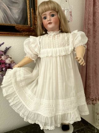 Antique White Cotton French Lace Lawn Dress For Large Jumeau,  Bru Or German Doll