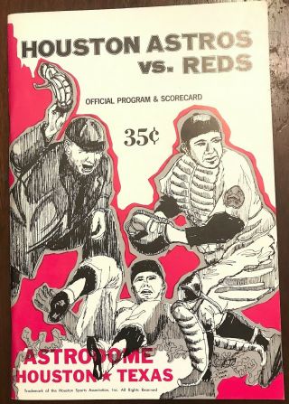 1970 Souvenir Program Houston Astros Vs.  Cincinnati Reds Red Machine