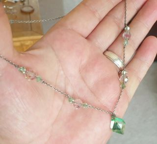 Stunning Vintage Edwardian Jewellery Lovely Iris Crystal Bead Silver Necklace