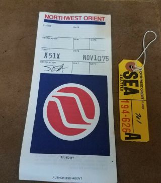Northwest Orient Airlines 1975 Ticket Folder Baggage Claim Ticket Seattle