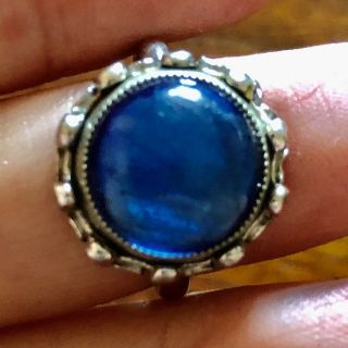 Vintage Large Blue Sodalite/lapis Lazuli/glass? Cabochon Adjustable Ring N/o