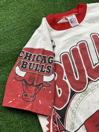 Vtg 90s Chicago Bulls All Over Print T Shirt By CSA Youth Medium Single Stitch 3