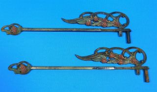 2 Antique Cast Metal Swing Arms Curtain Drapery Rod Victorian Flowers