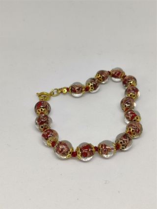 Vintage Murano Glass Red Gold Bead Bracelet