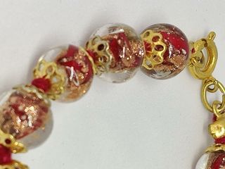 Vintage Murano Glass Red Gold Bead Bracelet 2