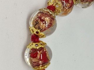 Vintage Murano Glass Red Gold Bead Bracelet 3