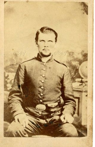 Antique Civil War Soldier Cdv Photo Elgin Illinois Cap Box Us Belt Buckle Jacket