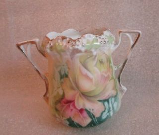 Antique Toothpick Holder Rs Prussia Stippled Floral Mold 525 Yellow Rose & Green