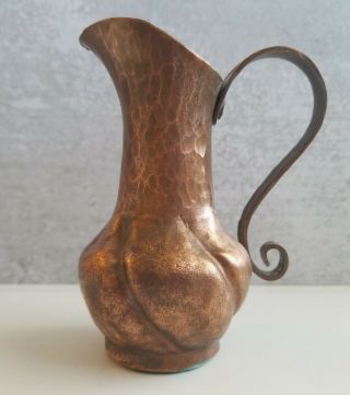 Vintage Small Handmade Hammered Copper Pitcher Creamer Curlicue Handle Unmarked
