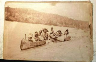 Large Antique Photograph Of Native Americans In Canoes Ca 1910 6 1/2 In