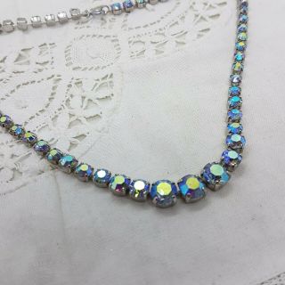 VINTAGE Art Deco Style Necklace Blue AB Glass Stones Graduated Collar Length 3