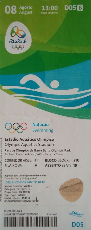 Ticket 8.  8.  2016 Rio Olympic Games Schwimmen D05