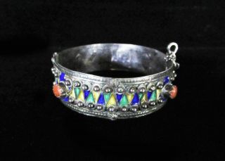 Antique Vintage Silver Enamel Coral Bracelet Near Kabyle Kabylie Berber