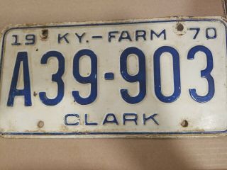 Kentucky License Plate.  Clark County Ky - Farm 1970
