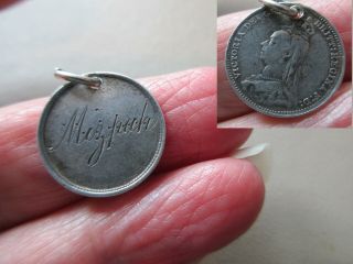 Antique Victorian Sterling Silver Mizpah Love Token Coin Token Fob Charm Pendant