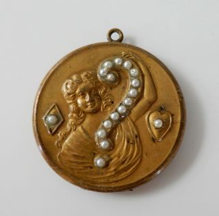 Large Antique Victorian Bas Relief Locket With Question Mark