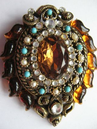 Large Vintage Art Glass Brooch In The Style Of Florenza