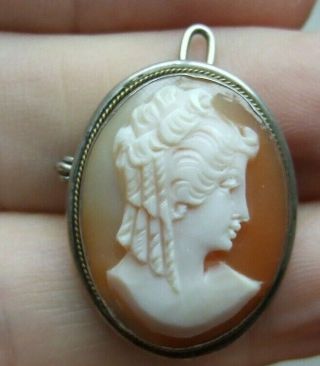 Vintage 800 Silver Cameo Shell Pendant Or Brooch 29mm X 22mm