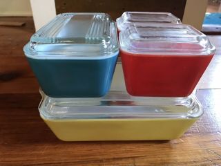 Pyrex - Complete Set Primary Colors Refrigerator Dishes W/ Lids,  Antique Dishes