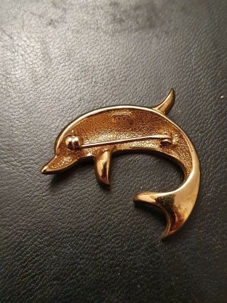 Vintage Attwood and Sawyer (A&S) Goldplate,  Enamel & Crystal Dolphin Brooch VGC 2