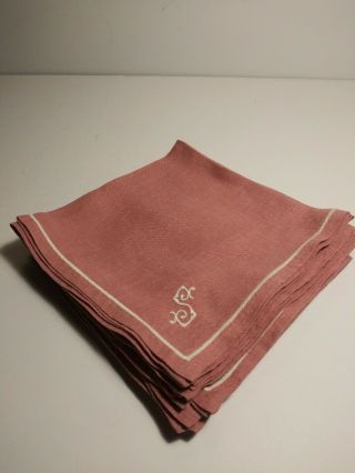 Vintage Linen Monogramed With An S Rose Colored Napkins Set Of 7