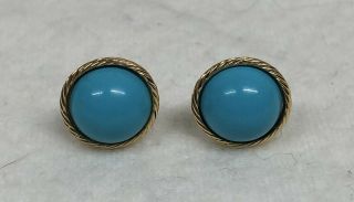 Vintage 14k Yellow Gold Turquoise Earrings 1.  4 Grams