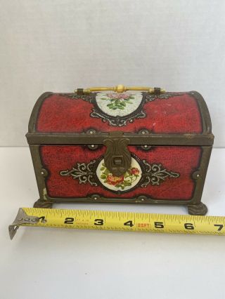 Vintage Linette Reading Pa.  Tin Metal Candy Box Chest Flowers Western Germany