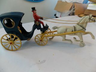 Vintage Antique Cast Iron Horse & Buggy Carriage W/ Woman& Driver,  Figurine Orig