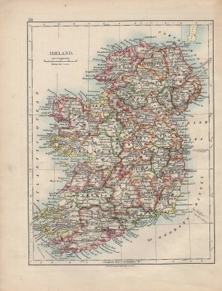 1901 Victorian Map Ireland Cork Meath Galway Clare Connaught Ulster