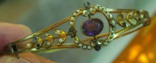 Antique Vintage Bracelet Possibly With Amethyst Stone,  Pearls