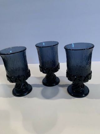 3 VINTAGE FOSTORIA SORRENTO WATER GLASS GOBLET Cobalt Blue 6” 2