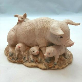 Vintage Homeco Pig Figurine Sow Pig With Piglets Playing Porcelain 1443