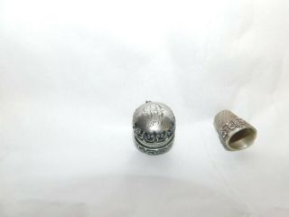 Victorian Sterling Silver Thimble Holder Marked 1897 With Sterling Thimble - Vg,