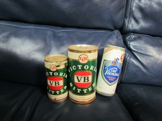 Vintage Set Of 3 Victoria Old Vienna Beer Can Pull Tab Top Open Empty