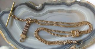 Antique Gold Filled Pocket Watch Double Chain W/slide,  T - Bar,  Fob Extender