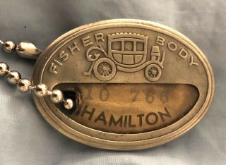 Fisher Body Employee Badge: Hamilton Oh Factory; Iconic Coach Or Buggy Emblem