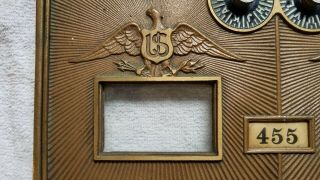 Antique Vintage Brass Eagle US Post Office Mail Box Door 6 - 1/4 x 11 Double Dial 3