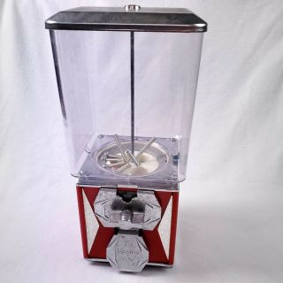 Vintage Coin Op Candy Dispenser Vending Machine Red Jelly Belly Gumball Glass