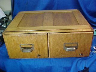 1930s Oak 2 Drawer Desk Top File Cabinet