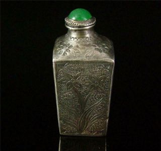 Antique Old Chinese Silver Made Snuff Bottle INCISED W/ DOUBLE GOLDFISH,  LOTUS 2
