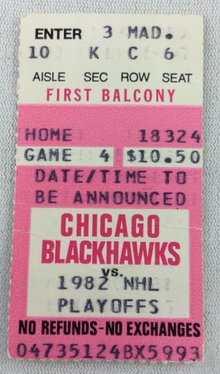 Nhl 1982 04/19 Chicago Blackhawks Game 4 Playoff Hockey Ticket Stub
