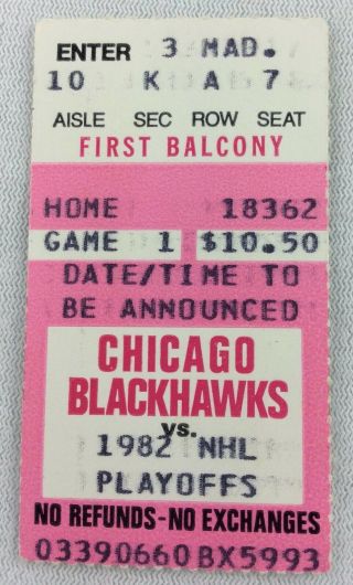 Nhl 1982 04/10 Chicago Blackhawks Playoff Hockey Ticket Stub Vs.  North Stars