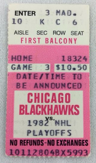 Nhl 1982 04/18 Chicago Blackhawks Game 3 Playoff Hockey Ticket Stub