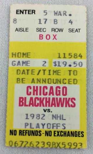 Nhl 1982 04/11 Chicago Blackhawks Playoff Hockey Ticket Stub Vs North Stars