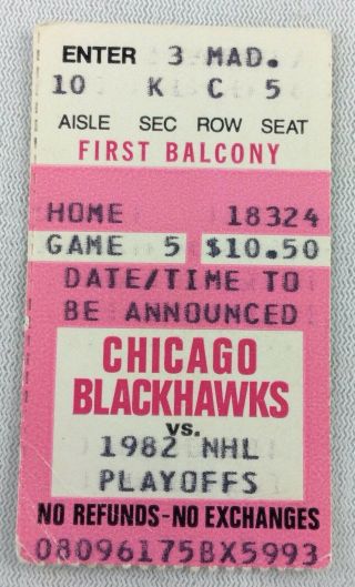 Nhl 1982 04/23 Chicago Blackhawks Game 5 Playoff Hockey Ticket Stub