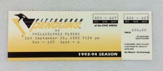 Nhl 1993 09/25 Philadelphia Flyers At Pittsburgh Penguins Full Ticket