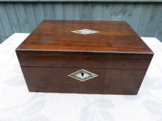 Lovely Antique Victorian Mahogany Jewellery Box With Mother Of Pearl Inlay