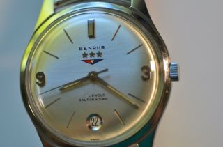 Vintage Benrus 3 Star Wrist Watch,  39 Jewel,  Stainless,  Dial, 3